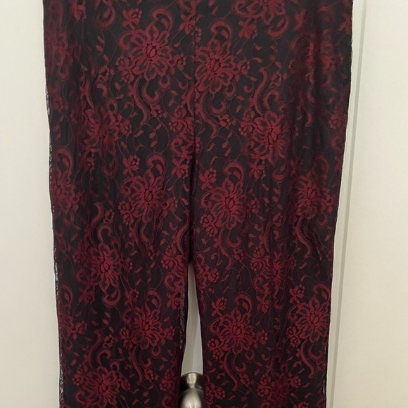 Vintage Finity Studio Red Floral Lace Pants | Sz 12 | Black Contrast - Picture 3 of 7